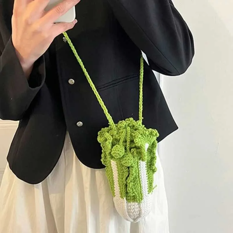 Gestrickte Kohl Eimer Tasche Für Damen Sommer Umhängetasche_voghion.com