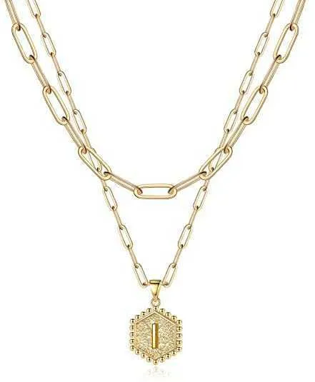 Collane girocollo a strati color oro vintage per semplice collana con ciondolo a 26 lettere regolabile iniziale gioielli da donna_voghion.com