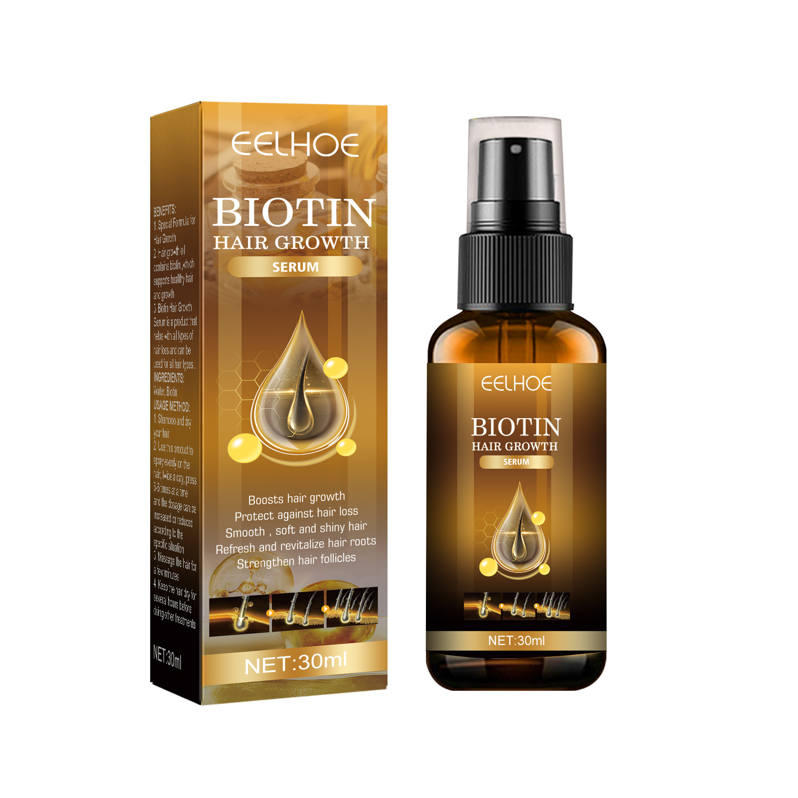 Spray de biotina para el crecimiento del cabello EELHOE: spray reparador y anticaída para el cuidado del cabello y estabilización de raíces._voghion.com