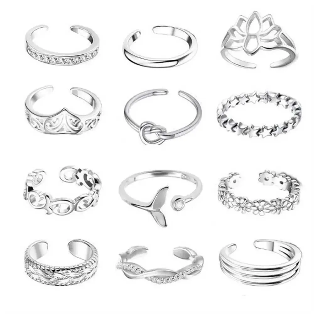Anillos para los dedos del pie, juego de 12 anillos de aleación para el pie, accesorios de playa abiertos para mujer, anillos, joyería de moda H240528_voghion.com