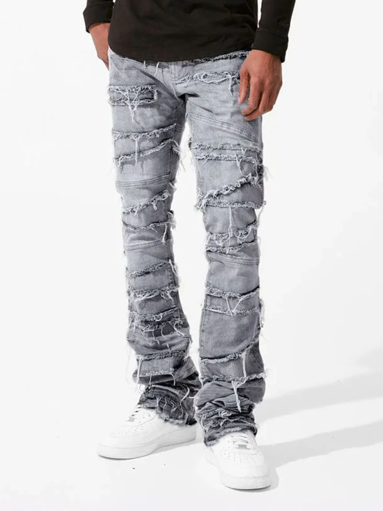 Jeans gescheurde slim patch denim voor heren skinny gestapelde broeken broek streetwear jongen_voghion.com