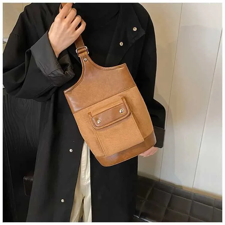 Borsa a tracolla in pelle scamosciata alla moda con toppa in PU per donna, colore a contrasto, casual, grande capacità, tracolla per la spesa da donna_voghion.com