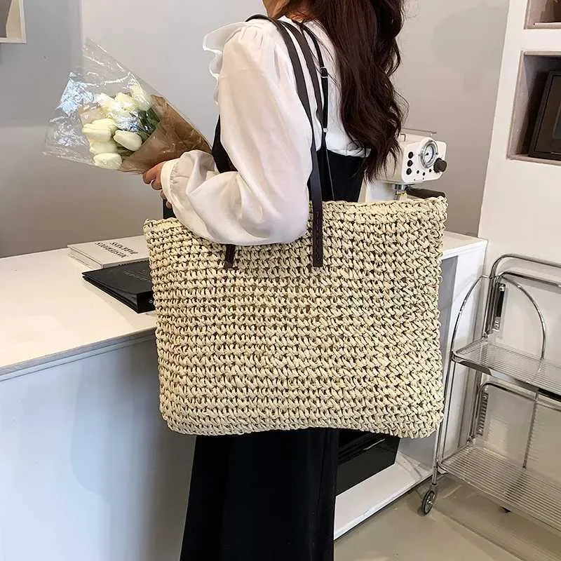 Fashion turf large capacity shoulder shopping bag womens vacation beach wallet Bohemian ragtan knitted handbag Y241011_voghion.com