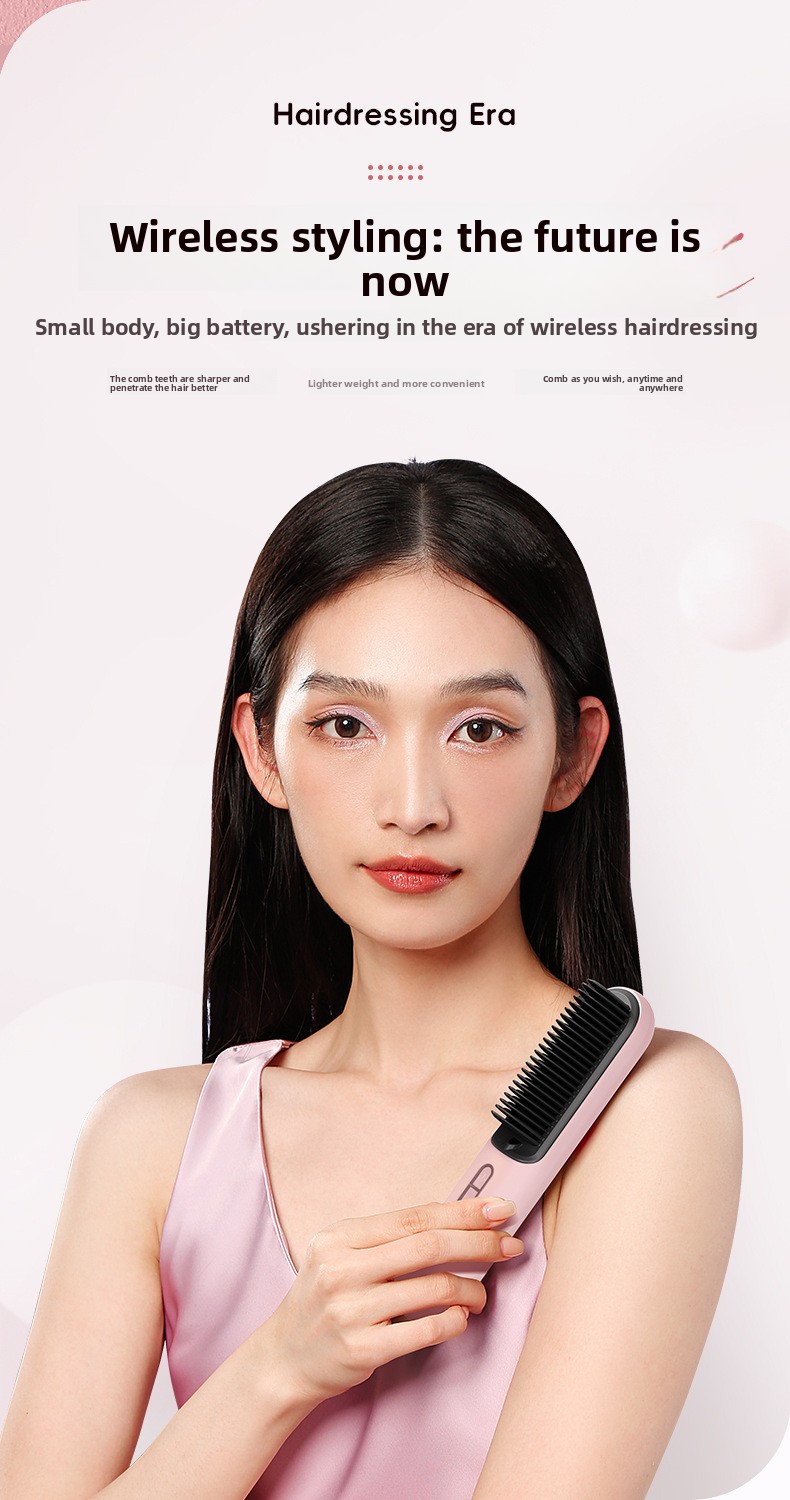 Portable Wireless Hair Straightener Comb - 2-in-1 Electric Hair Curler & Straightening Iron For Styling On-the-Go_voghion.com