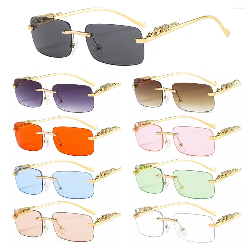 Men's Rimless Rectangle Sunglasses Retro Uv400 Clear Lens Shades_voghion.com