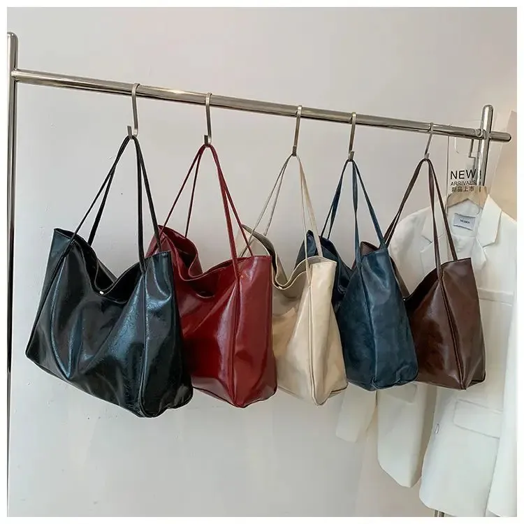 Geantă de umăr din piele pentru femei, model vintage roșu, sport, casual, la modă, capacitate mare, Shopper, Haruku, simplă, geantă de mână_voghion.com