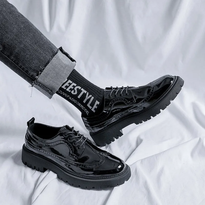 Men Business Casual Thick Sole Platform Patent Leather Man Streetwear Trend Fashion Vintage Dress Party Wedding Shoes_voghion.com