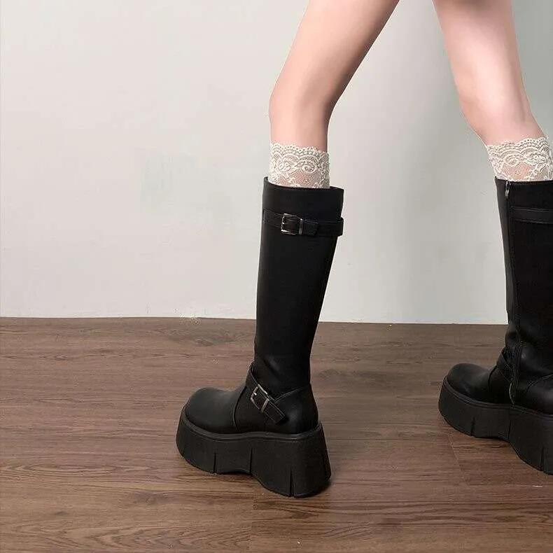 Damen Plateau Kniehohe Stiefel Für Den Herbst Europäischer Stil_voghion.com