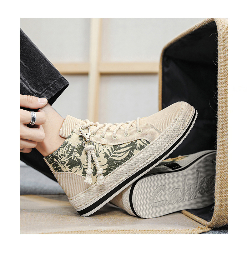 High top canva autumn niche cloth with thick ole elevated height caual board for young port and leiure men'_voghion.com
