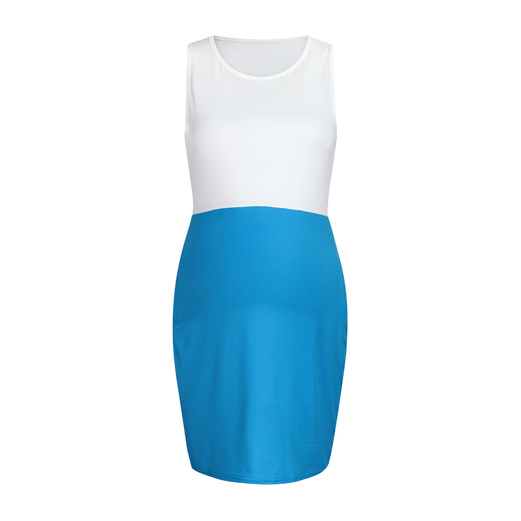 Family matching women's clothing sleeveless contrast color stitching maternity dress dress hip skirt_voghion.com