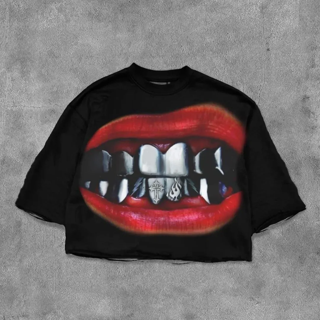 Herren T-Shirts Streetwear Shirt Y2 Hip Hop Grafikdruck Schwarz Übergroßes T-Shirt Herren Damen Haruku Stil Gothic Baumwolle_voghion.com