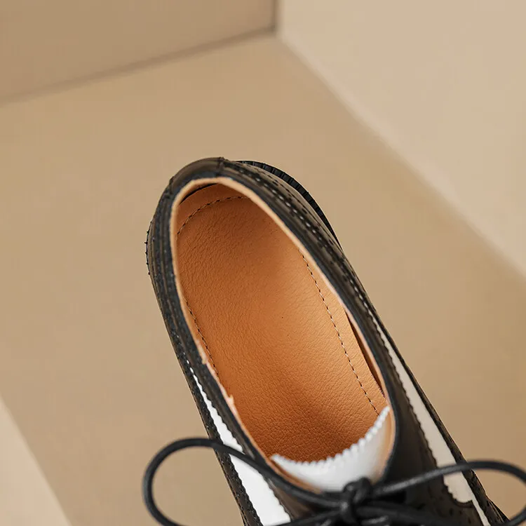 Spring/Autumn NEW Pumps Round Toe Thick Heel Split Leather For Women Retro Mixed Colors Oxfords Platform Shoes Eaa0 Oxds_voghion.com