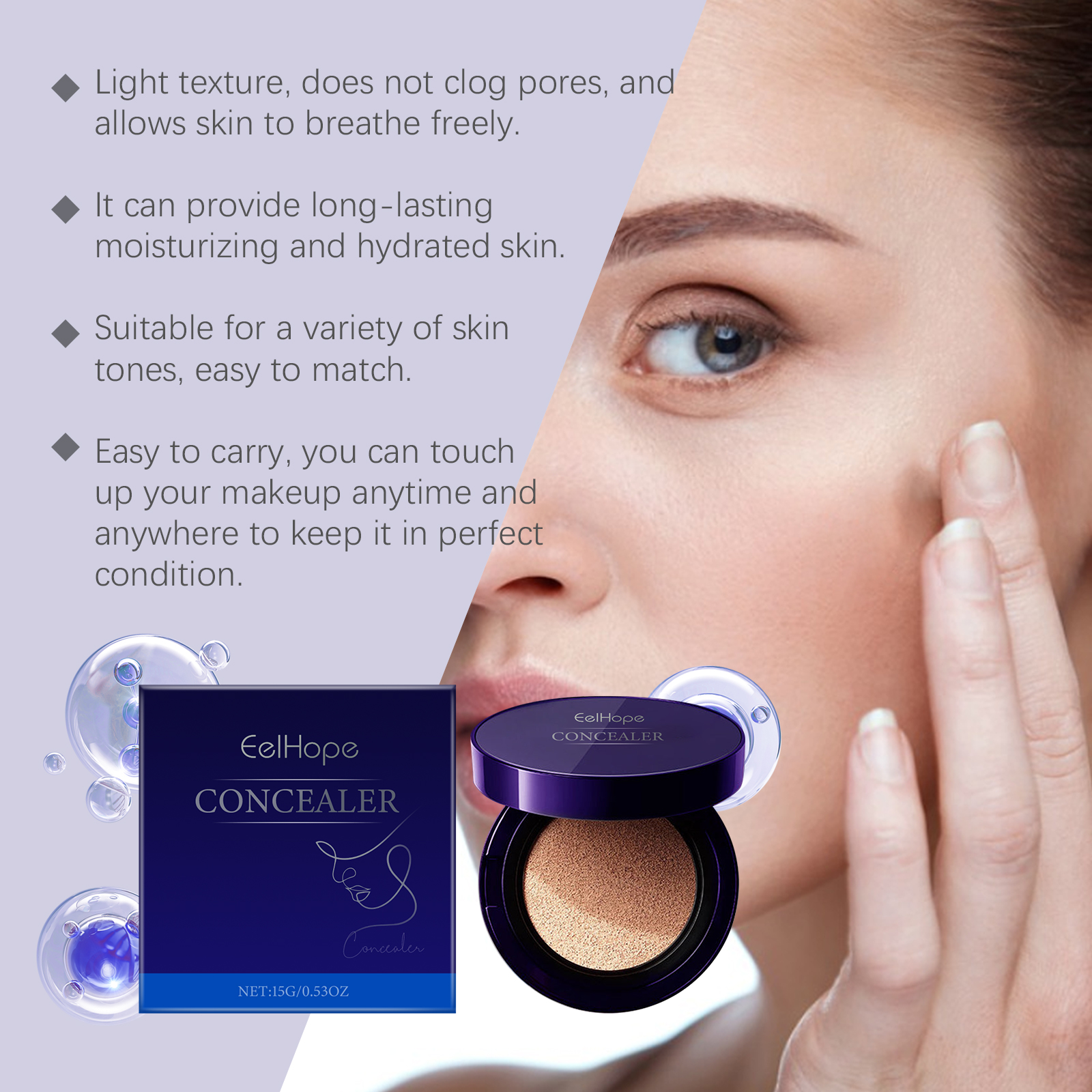 Eelhope Hydrating Cushion Foundation Full Coverage Brightening Lightweight Natural Finish Long Lasting Skincare Infused_voghion.com