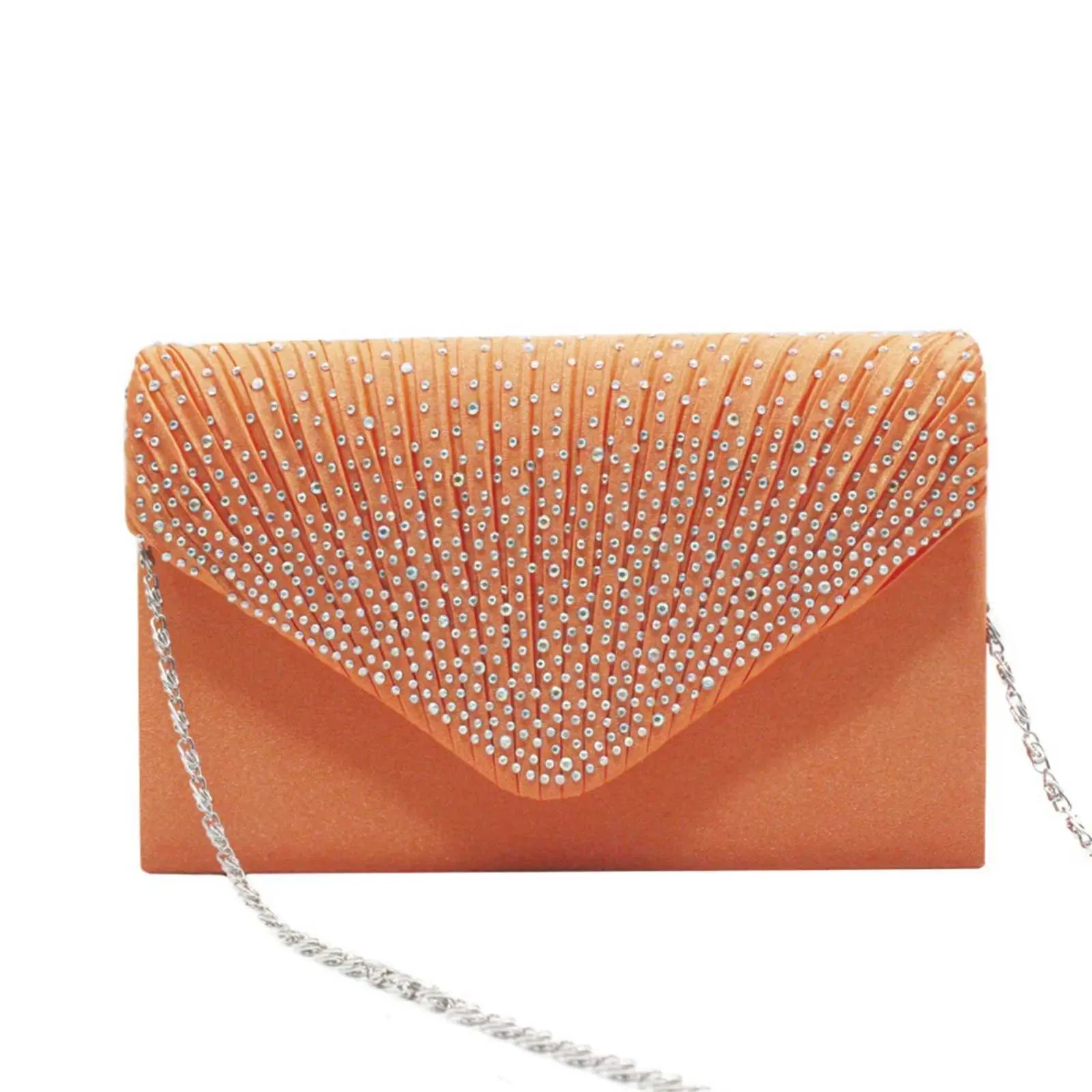 Modische und elegante Clutch für Damen aus Satin mit rhinestone-verzierter Schulterpartie, dünne Kette, passend zu Party- und Bankettkleidern, Abendtasche_voghion.com