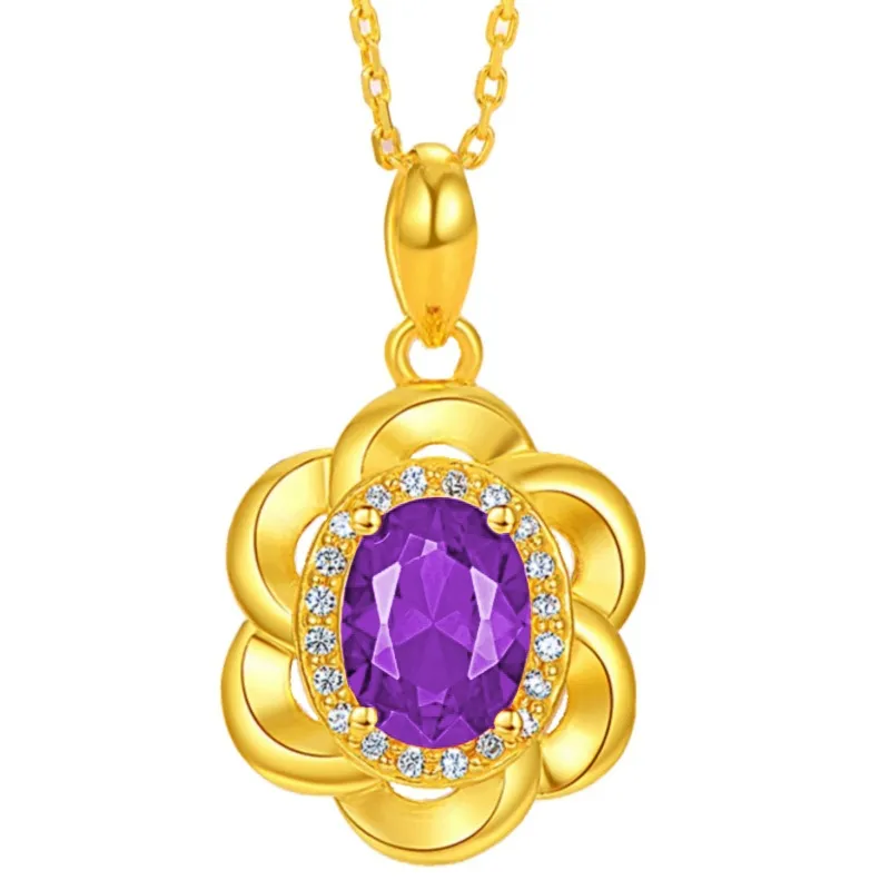 Collane con ciondolo rotante SUOWER Ametista Verde Tormalina Fiore Collana Moda Rosso Prugna A Forma di Fiore_voghion.com