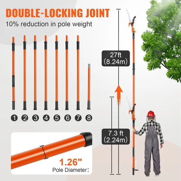 VEVOR Manual Pole Saw, 7.3-27 Ft Extendable Tree Pruner, Sharp Steel Blade And Scissors High Branches Trimming, Branch Trimmer With Lightweight 8 Fi_voghion.com
