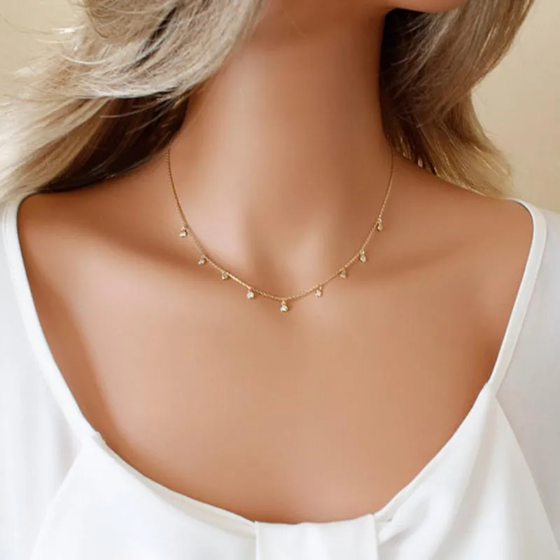 Nuovo cerchio di gioielli con strass, corto, alla moda, fatto a mano, con catena a maglie, collana girocollo, regalo per donne e ragazze, oro, argento_voghion.com