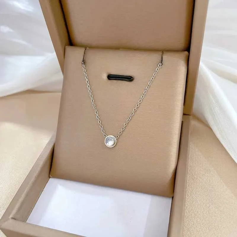 Collane alla moda e squisite, stile semplice con zirconi, collana in acciaio inossidabile, classico, retrò, romantico, bianco._voghion.com