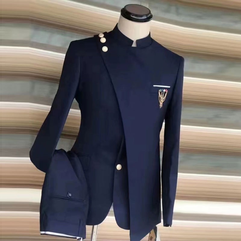 Men's Clothing Large Size Suit Two Piece Suit New Style Stand Collar Business Banquet Suit_voghion.com