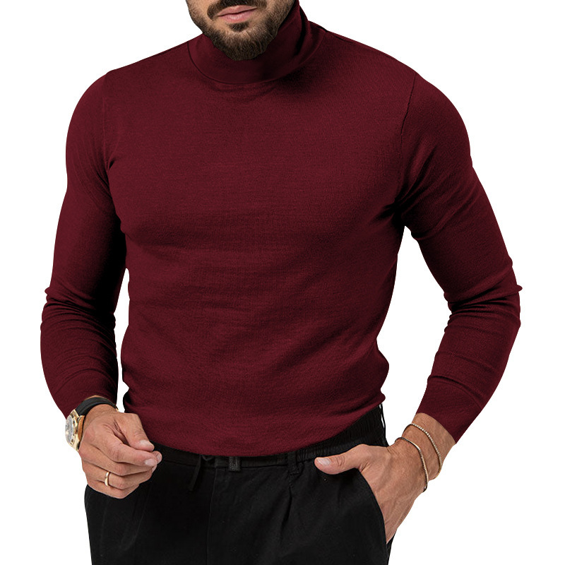 Underla camiseta de manga comprida para homens outono e inverno nova marca de moda jovem versátil simples gola alta_voghion.com