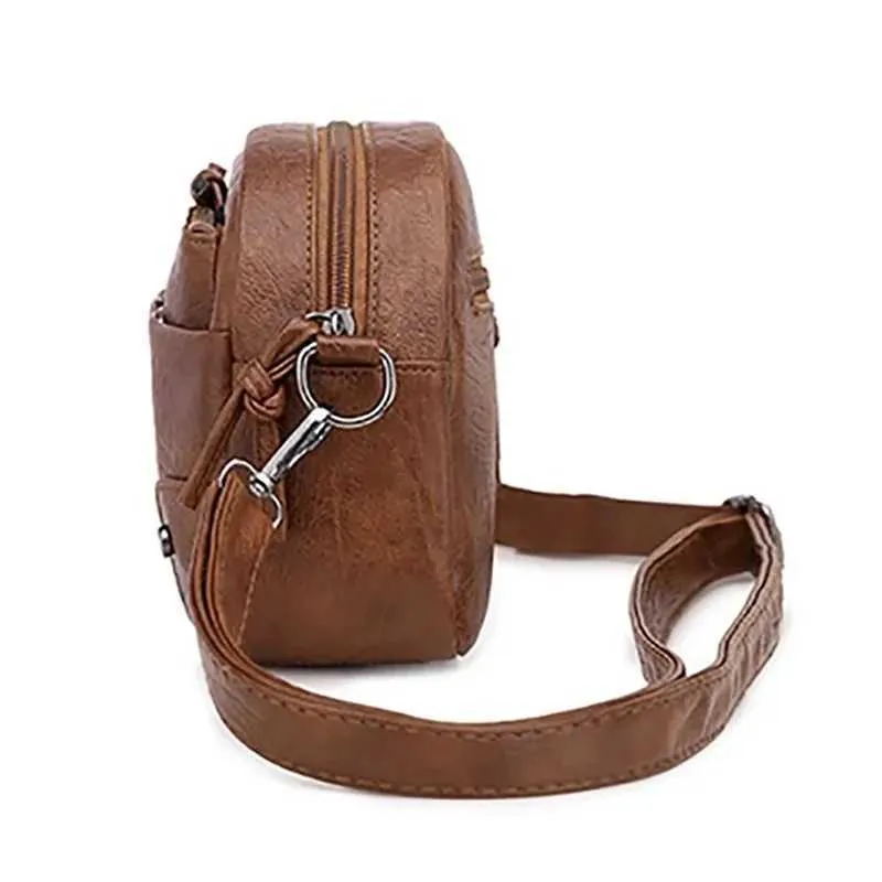 Women’s Leather Crossbody Bag With Three Layers And Multi Pockets_voghion.com