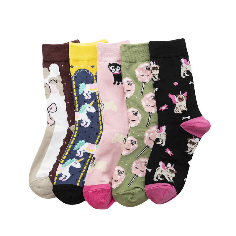 Meias femininas de algodão, estilo hip hop moderno, cano médio, com estampa de desenho animado, para primavera, outono e inverno, modelo 2025d._voghion.com