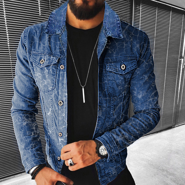 Vêtements pour hommes veste automne et hiver mode imprimé en détresse imprimé veste en jean hommes_voghion.com