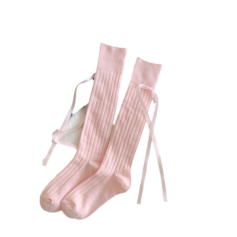 Calzini lunghi da donna in cotone stile JK estivo 2025, con nastro a coste larghe, nuovi, insacchettati_voghion.com