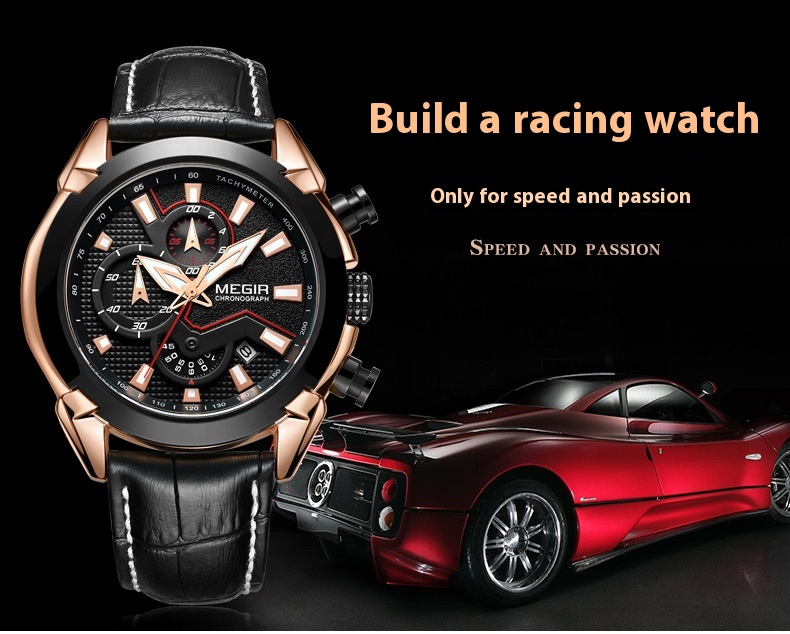 MEGIR Nuovo orologio al quarzo con quadrante stereoscopico in pelle da uomo multifunzionale 2065_voghion.com