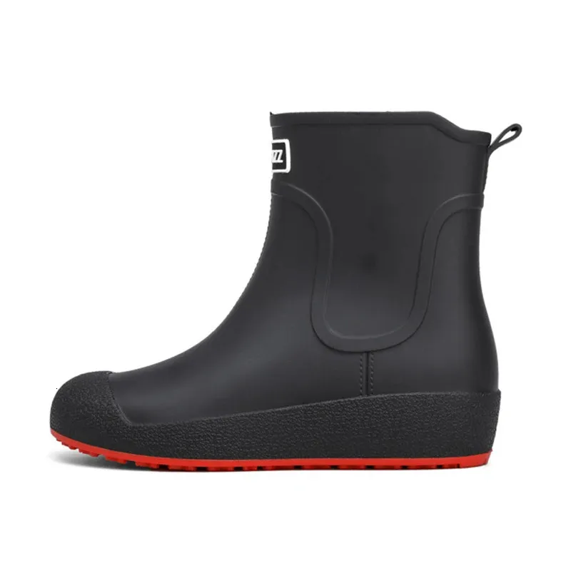 Solide Herrenmode Regenstiefel Gummi Casual Ankle Bootie Rutschfeste Watschuhe für Damen Warme Regenschuhe zum Spazierengehen auf der Straße 2_voghion.com