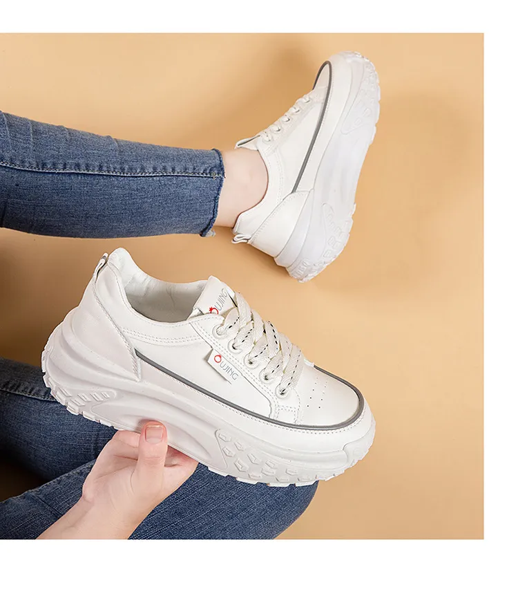 Zapatos deportivos informales de suela gruesa para mujer, de primavera, nuevos, versátiles, cómodos, transpirables y con plataforma, pequeños, blancos, con diseño de bizcocho._voghion.com