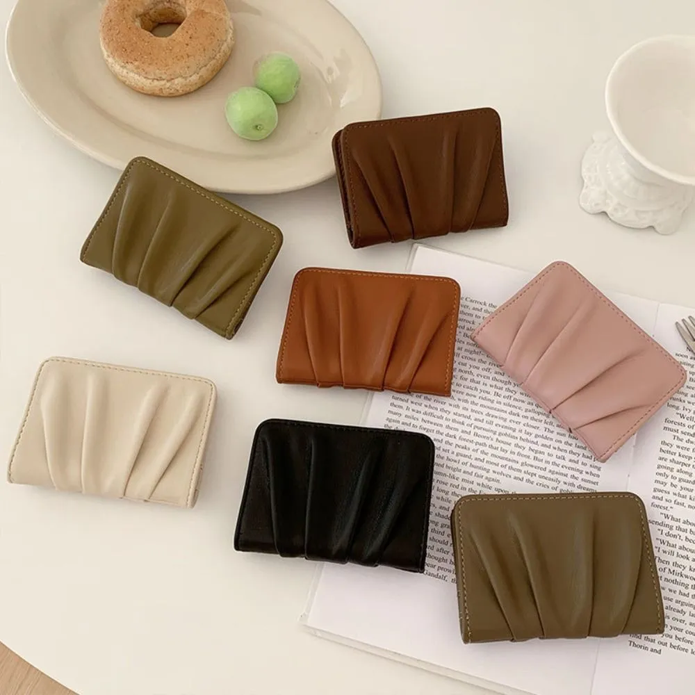 New Wrinkled Bag Anti Thief Solid Color Card Case Ultrathin PU Leather Short Purse Woman_voghion.com