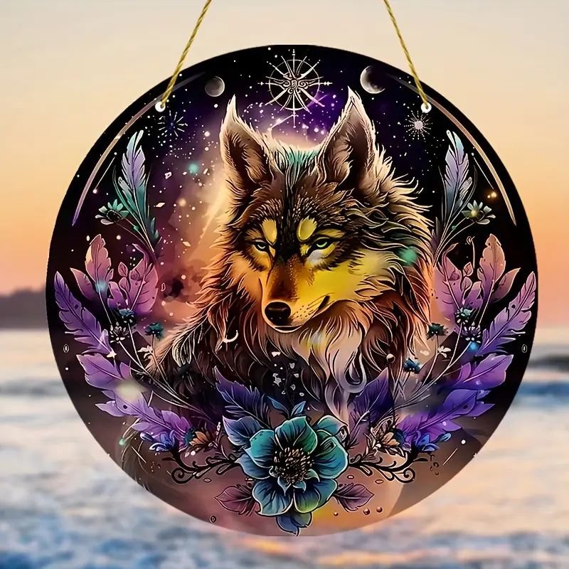 Moonlit Wolf Suncatcher - 8" Mystical Acrylic Art. Enchanted Decor For Living Room Or Fairy Garden Retreat._voghion.com