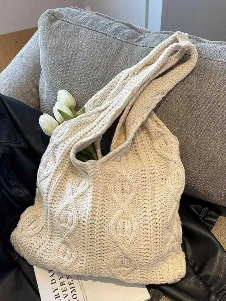 Gebreide schoudertas van wol vintage handtas voor dames_voghion.com