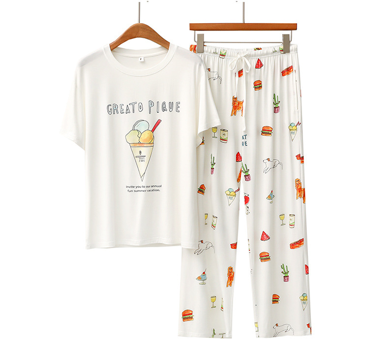 Nachtwäsche für Damen Modaler Pyjama für Damen, Burger, Eiscreme, kurzärmelige Hose, süße Heimkleidung_voghion.com