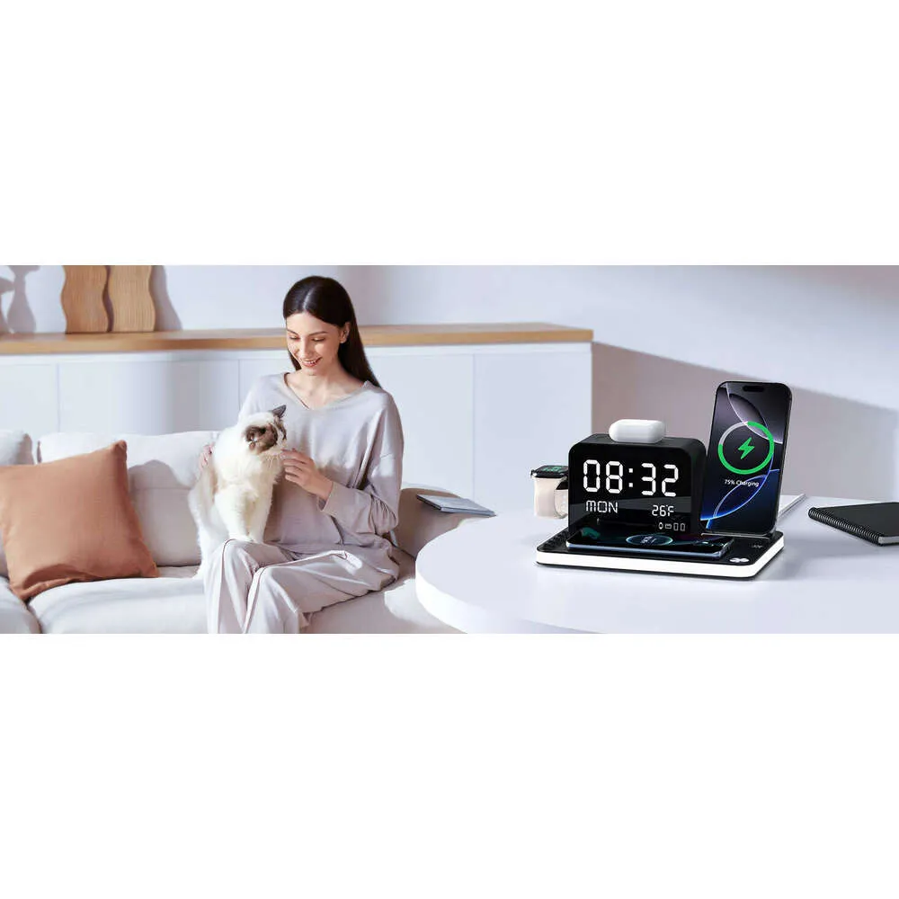 DHGadgets 7 In 1 Wireless Charging Station, Fast Charger Station With Dual IPhone, Bluetooth TimeSync, Night Light,33W_voghion.com