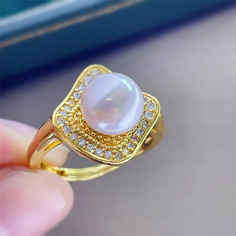 Hochwertiger glänzender Kristallschmucksatz 14 Karat Vergoldung echte natürliche Süßwasserperlenkette Ohrringe Ringe für Frauen_voghion.com