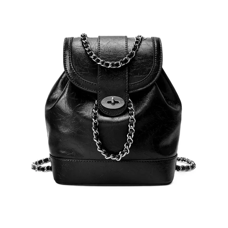 Popular South Korean Niche Real Cowhide High-grade Chain Light Small Fragrance Backpack_voghion.com