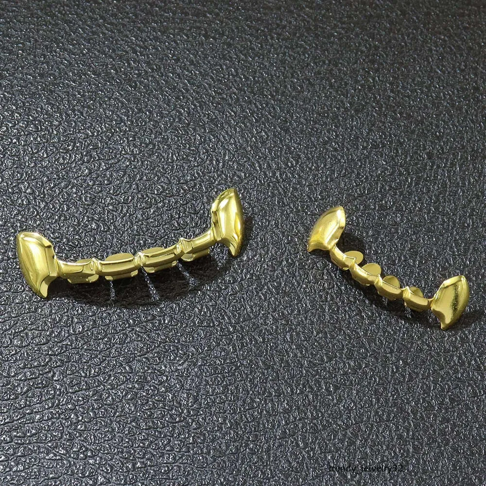 Hip Hop übertreibt Vampire Fang Grillz Set Echtgold galvanisierte Zahndekoration_voghion.com