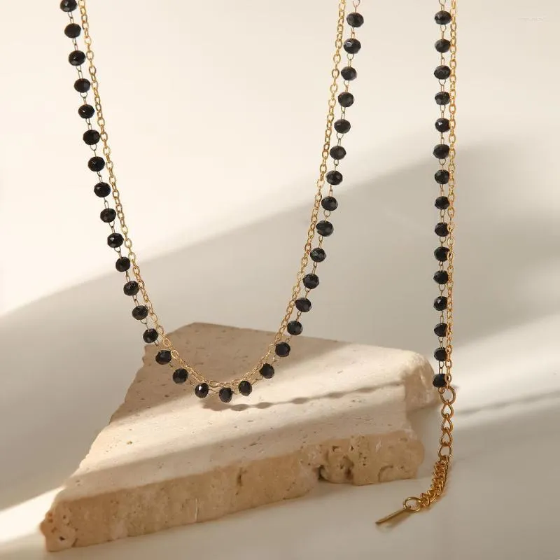 Catene Bohemia Mini Piccola Collana a strati con perline nere per donna Acciaio inossidabile Catena sottile Collare Choker Chic_voghion.com
