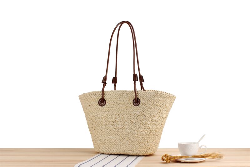 Modische einfache einfarbige Papiertasche im Retro-Stil mit Kontrastfarbe und großem Fassungsvermögen für den Urlaub,_voghion.com