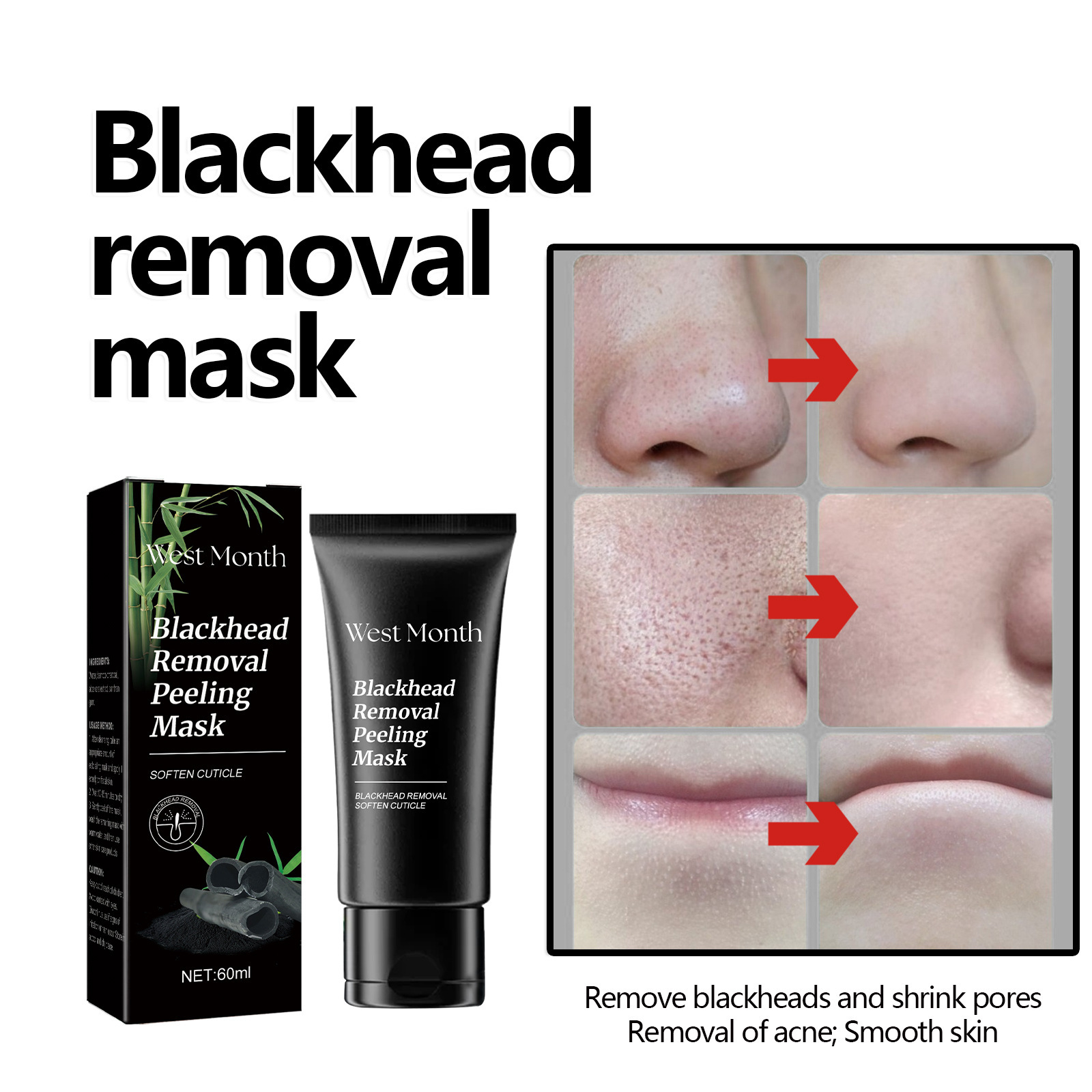 Mascarilla facial desmaquillante West&Month que hidrata el rostro, limpia los puntos negros y el acné, aclara las marcas del acné y afina los poros._voghion.com