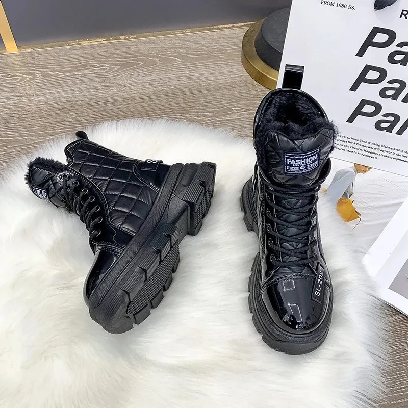 Snow Platform Warm Ankle Boots For Women Waterproof Fur Lined_voghion.com