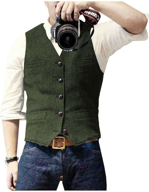 Men's clothing slim herringbone vest casual business professional formal wear_voghion.com