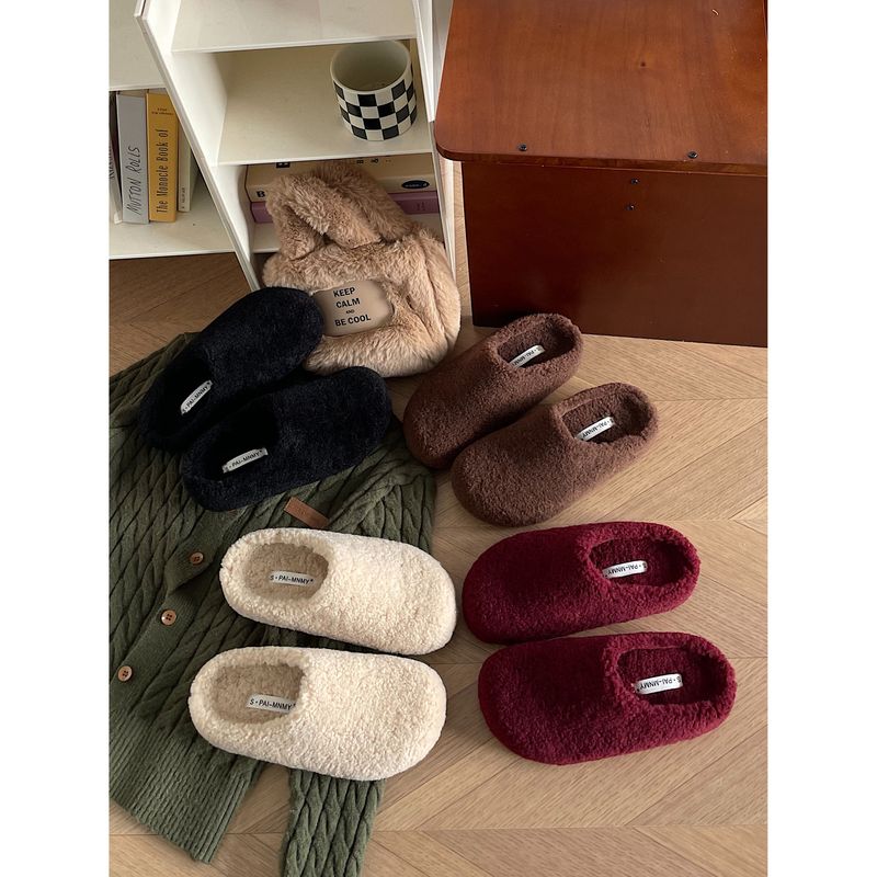 Lässiger Pelz für Damen 2024 Neue Winter-Outdoor-Flache Lazy Pantoletten mit V-Zehen-Halbpantoffeln_voghion.com