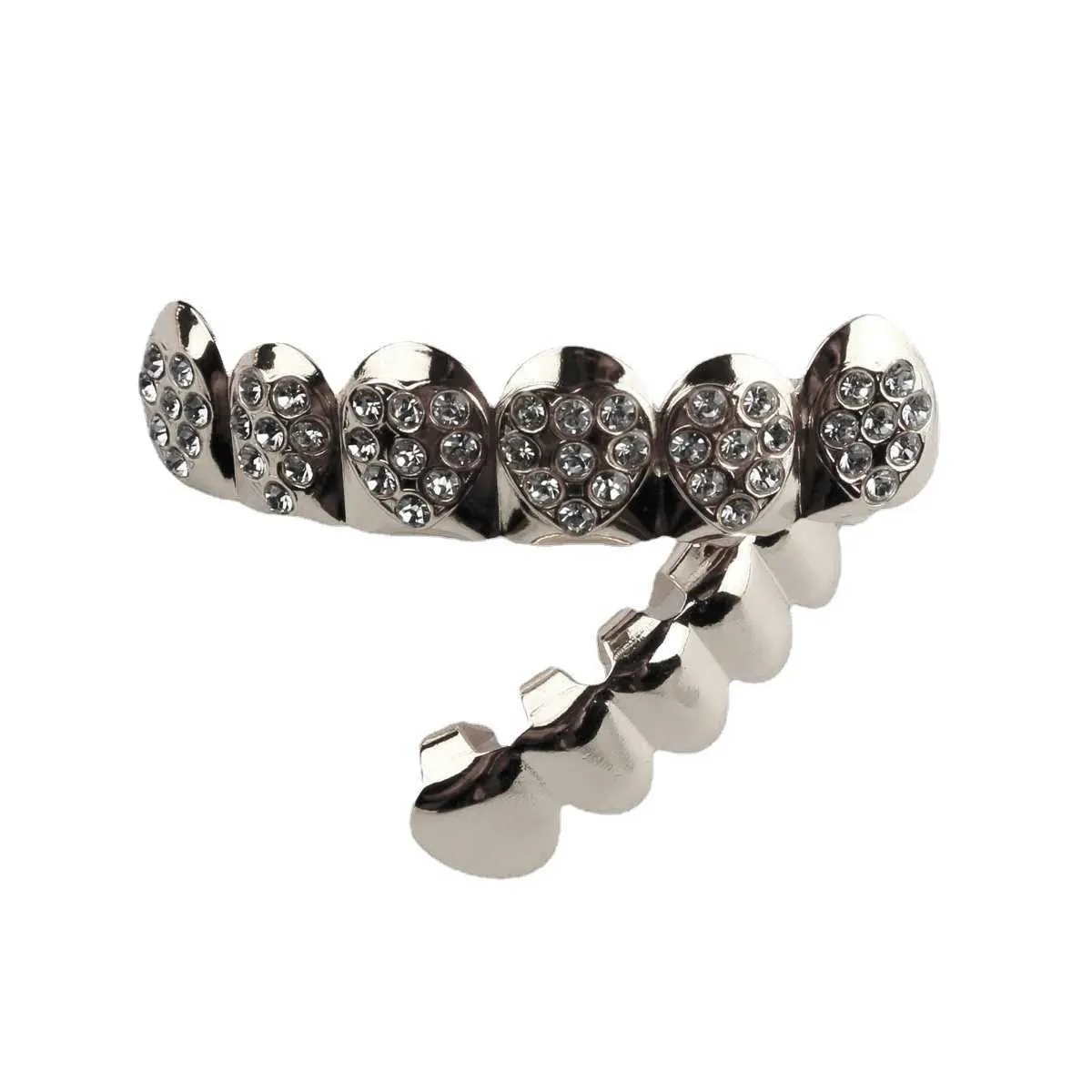 YOUNGX Hip Hop Coeur Zircon Dents Grillz Bretelles Couleur Or Haut Bas Brillant CZ Pierre Dentaire Caps Pour Femmes Hommes Bijoux_voghion.com