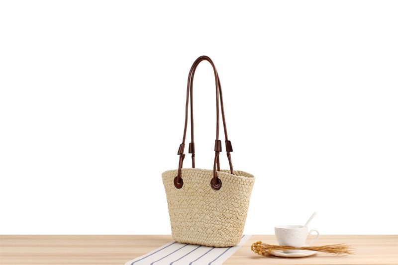 Modische einfache einfarbige Papiertasche im Retro-Stil mit Kontrastfarbe und großem Fassungsvermögen für den Urlaub,_voghion.com