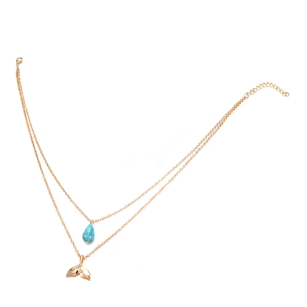 Layered Pendant Necklaces With Turquoise Fishtail Gold Chain Gift_voghion.com
