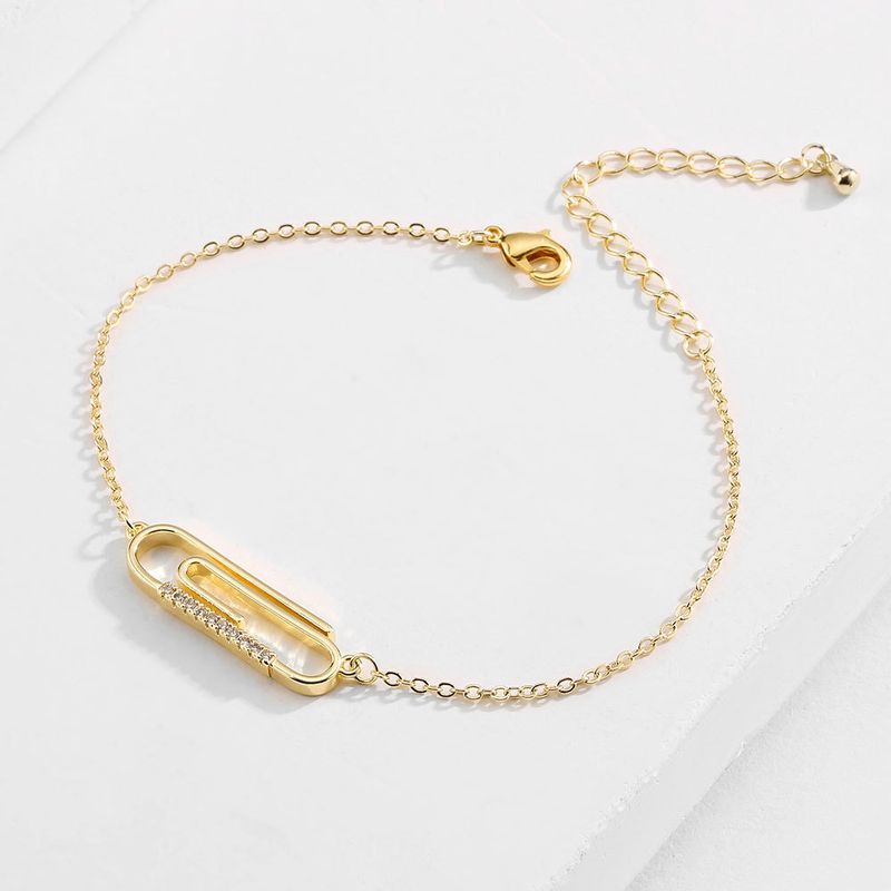 Niche Design Micro Inlaid Zircon Geometric Paper Clip Bracelet Female Temperament Simple High End Hand Jewelry_voghion.com