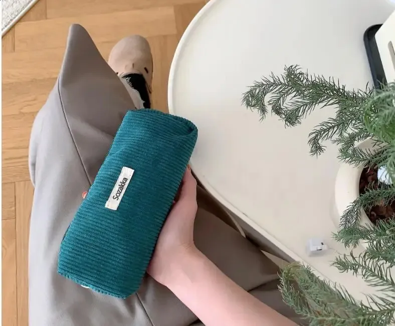 Große Kosmetiktasche aus Cordstoff für Damen, Reisetasche für Lippenstift, Organizer, Reißverschluss, Clutch, Handy-Geldbörse_voghion.com